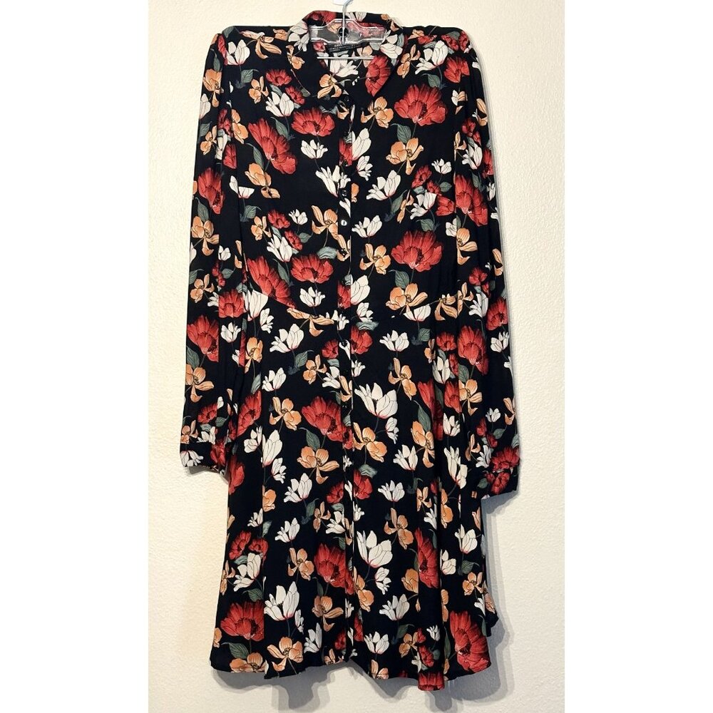 NWT Zara Woman Floral Mini Shirt Dress Button Down Cottage Casual XS